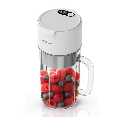 Green Lion Portable Blender Mug 2 with 400ml Mixing Capacity, 10-15 Minutes Working Time, 55W Power, 7.4V Voltage, IPX6 Waterproof, 1.5 Hours Charging Time - White