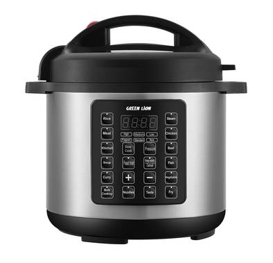 Green Lion Electric Pressure Cooker with 8L Capacity & 24cm Diameter, 14 Cooking Modes, 24-Hour Preset Function, One Button Control, Digital Display, Auto-Warm Function, Energy Efficient, Easy-to-Use, Stainless Steel Material - Black