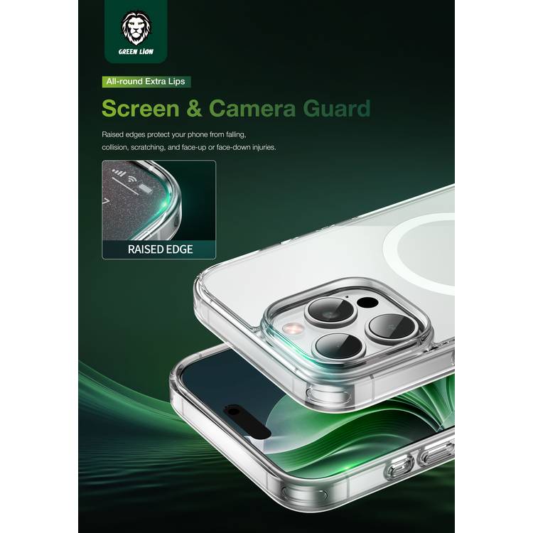Green Lion MagSafe Crystal Clear Case for iPhone 16 Pro Max, Anti-Scratch, Anti-Fingerprint, Ultra-Drop Protection, Camera Protection - Clear