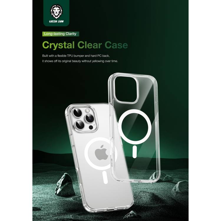 Green Lion MagSafe Crystal Clear Case for iPhone 16 Pro Max, Anti-Scratch, Anti-Fingerprint, Ultra-Drop Protection, Camera Protection - Clear