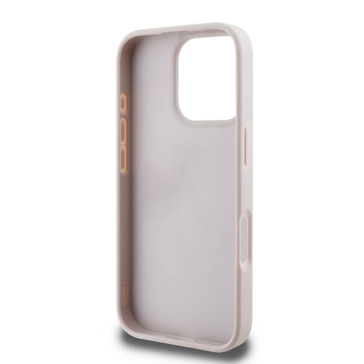 Guess PU 4G Design Hard Case with Peony for iPhone 16 Pro Max , Easy Snap-On, Slip Profile - Pink