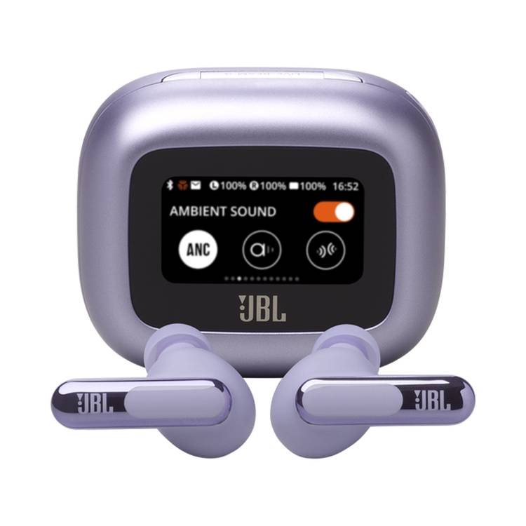 JBL Live Beam 3 In-Ear Earbuds with Display & Mic, True Wireless, 48 Hours Working Time, Type-C & Wireless Charging, ENC, ANC - Purple