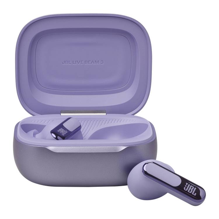 JBL Live Beam 3 In-Ear Earbuds with Display & Mic, True Wireless, 48 Hours Working Time, Type-C & Wireless Charging, ENC, ANC - Purple