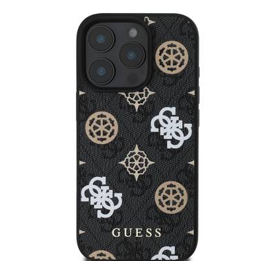 Guess PU 4G Design Hard Case With Peony For iPhone 16 Pro, slim profile, Drop protection - Black
