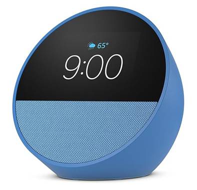 Amazon Echo Spot Smart alarm clock with vibrant sound + Alexa, Motion Detection, 1GB DRAM + 8GB eMMC, 2.83" Screen with half-circle tinted cover, Amazon Sidewalk technology - Ocean Blue