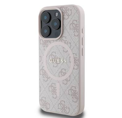 Guess Magsafe PU 4G Hard Case with Classic Logo for iPhone 16 Pro Max, Drop Protection, Easy Snap-on, Slim & Lightweight Design, MagSafe Compatibility for Wireless Charging - Pink