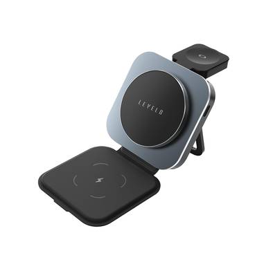 Levelo TrioFlow 3-in-1 Wireless Charger with Strong Magnetic Force, Heat Dissipation System, Travel Friendly Design, Foldable & Portable, Durable Materials - Black