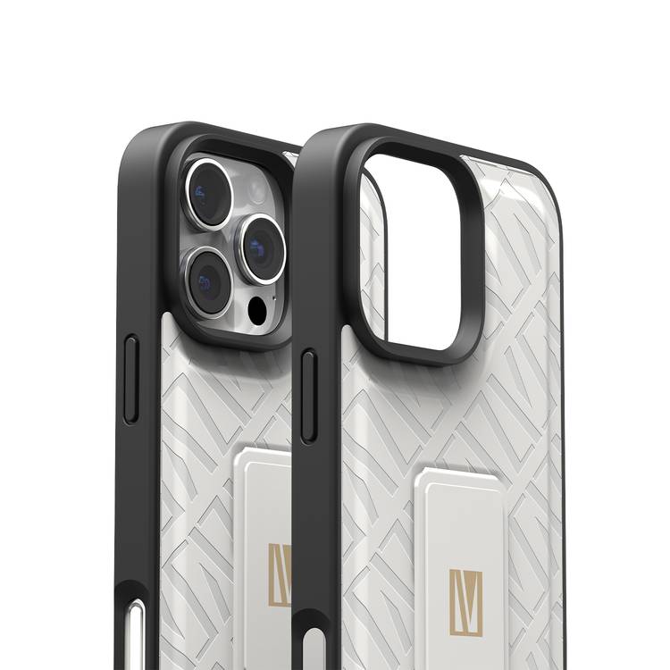 Levelo Morphix Cuero Gripstand Case for iPhone 16 Pro Max, Built-in Grip, Easy Snap On, Impact Resistance Corners - White