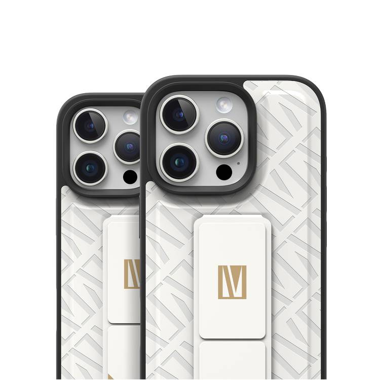 Levelo Morphix Cuero Gripstand Case for iPhone 16 Pro Max, Built-in Grip, Easy Snap On, Impact Resistance Corners - White