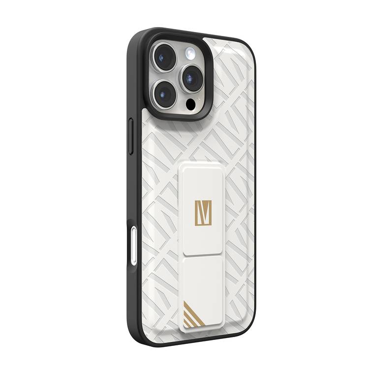 Levelo Morphix Cuero Gripstand Case for iPhone 16 Pro Max, Built-in Grip, Easy Snap On, Impact Resistance Corners - White
