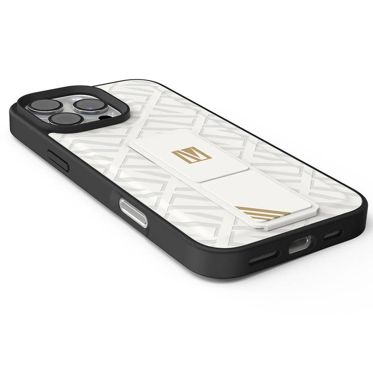 Levelo Morphix Cuero Gripstand Case for iPhone 16 Pro Max, Built-in Grip, Easy Snap On, Impact Resistance Corners - White