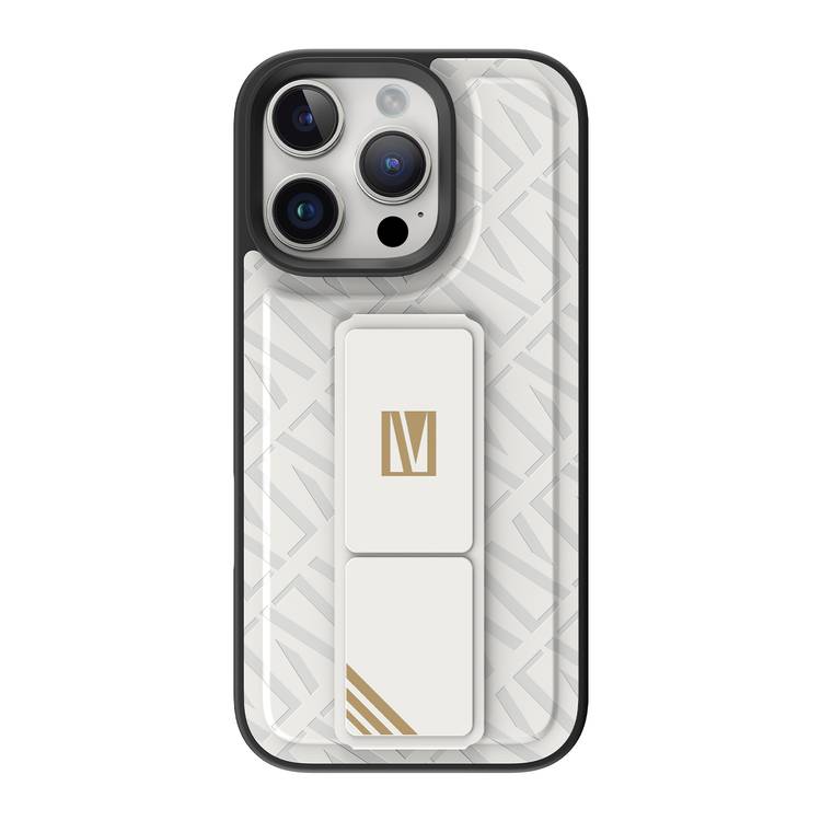 Levelo Morphix Cuero Gripstand Case for iPhone 16 Pro Max, Built-in Grip, Easy Snap On, Impact Resistance Corners - White
