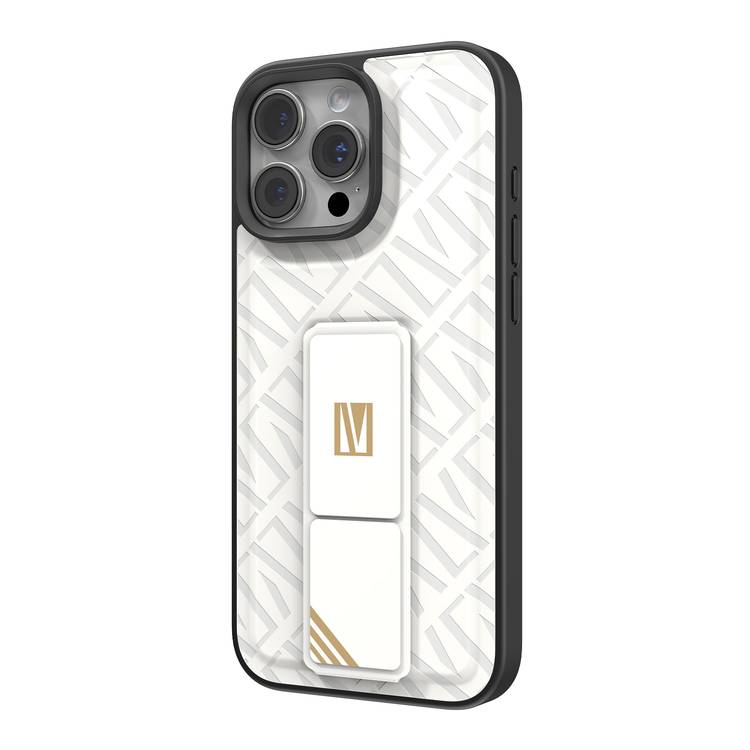 Levelo Morphix Cuero Gripstand Case for iPhone 16 Pro Max, Built-in Grip, Easy Snap On, Impact Resistance Corners - White