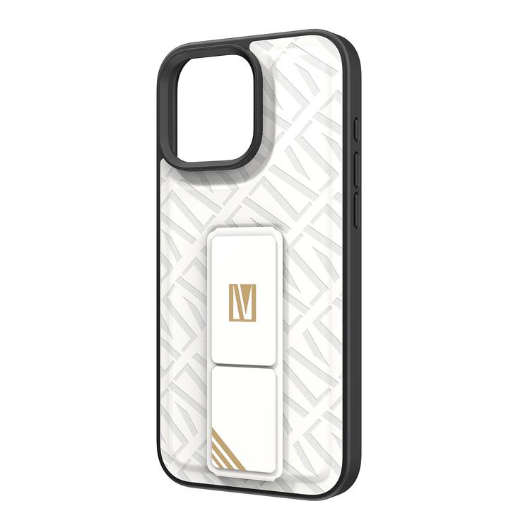 Levelo Morphix Cuero Gripstand Case for iPhone 16 Pro Max, Built-in Grip, Easy Snap On, Impact Resistance Corners - White