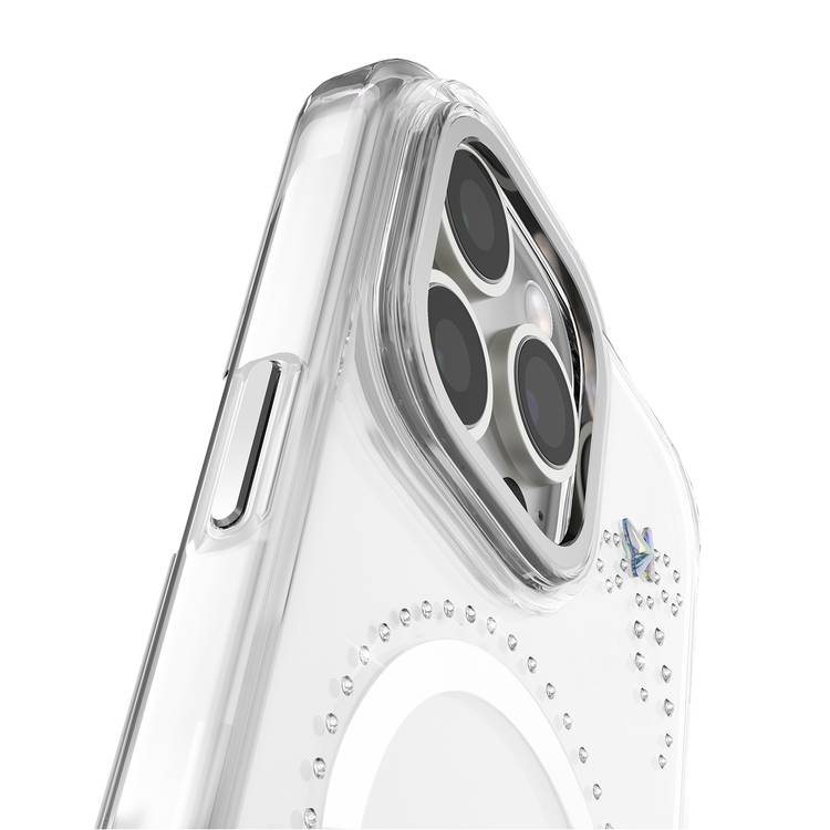 جراب Levelo Butterfly Magsafe لهاتف iPhone 16 Pro بلمسة نهائية من الكريستال الفاخر، ومواد TPU فائقة الرقة، وكريستالات سواروفسكي، وتقنية Clearview، ومغناطيس Magsafe قوي - شفاف