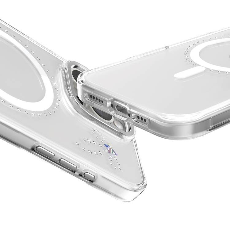 جراب Levelo Butterfly Magsafe لهاتف iPhone 16 Pro بلمسة نهائية من الكريستال الفاخر، ومواد TPU فائقة الرقة، وكريستالات سواروفسكي، وتقنية Clearview، ومغناطيس Magsafe قوي - شفاف