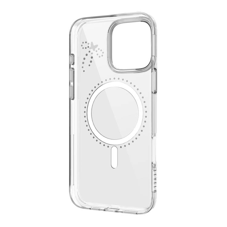 جراب Levelo Butterfly Magsafe لهاتف iPhone 16 Pro بلمسة نهائية من الكريستال الفاخر، ومواد TPU فائقة الرقة، وكريستالات سواروفسكي، وتقنية Clearview، ومغناطيس Magsafe قوي - شفاف