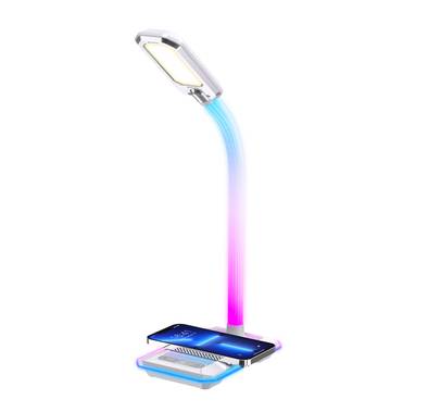 Porodo Gaming E-Sports Desk Lamp with Charging Base, Viewing Angle Adjustment, Colorful Light Adjustment, Brightness Levels, Plug & Play, 10W Max Wireless Output - White