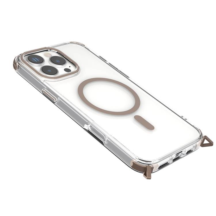 Levelo Celeste MagSafe Case with Crossbody Strap for iPhone 16 Pro Max, AirGuard Technology, Metal Hook, Durable Material - Rose Gold Titanium
