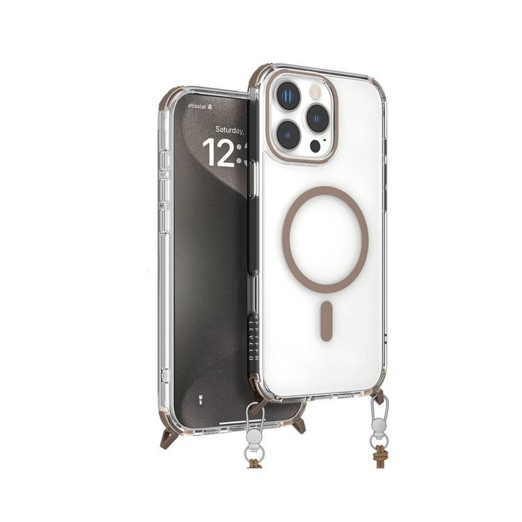 Levelo Celeste MagSafe Case with Crossbody Strap for iPhone 16 Pro Max, AirGuard Technology, Metal Hook, Durable Material - Rose Gold Titanium