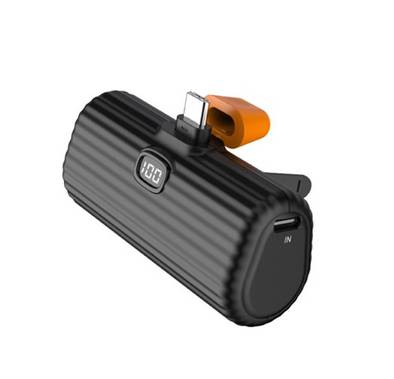 Green Lion Pocket Power Bank Lightning Output 5000mAh, Compact and Portable, Foldable Stand, Lithium-Ion Cell battery, Digital Display, Type-C Input & Output - Black
