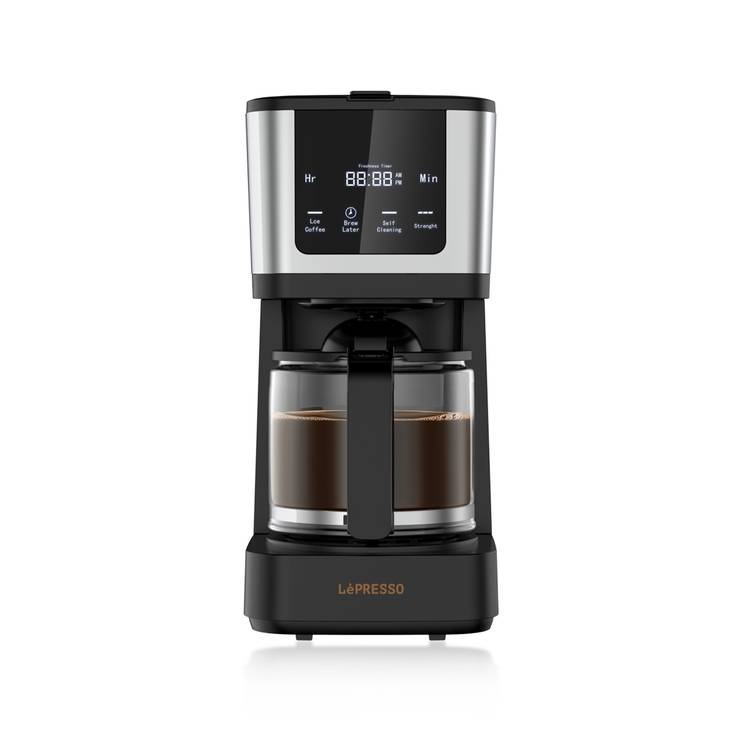 LePresso Drip Coffee Machine with Interactive Touch Display, 400mL Travel Mug Capacity, 10 Cups Coffee Carafe, Washable Nylon Filter, Keep Warm Function, Quick Drew, 1.38L Water Tank Capacity - Black