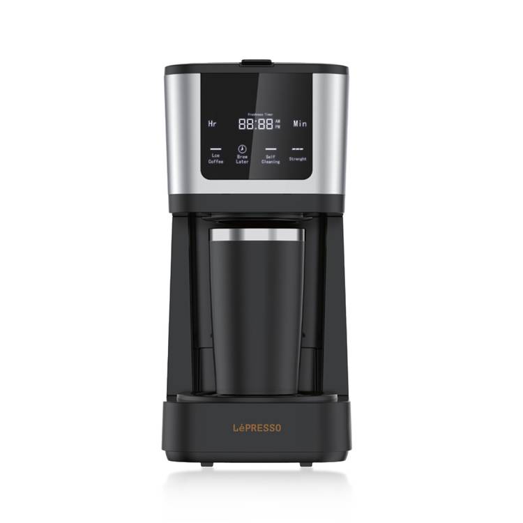 LePresso Drip Coffee Machine with Interactive Touch Display, 400mL Travel Mug Capacity, 10 Cups Coffee Carafe, Washable Nylon Filter, Keep Warm Function, Quick Drew, 1.38L Water Tank Capacity - Black