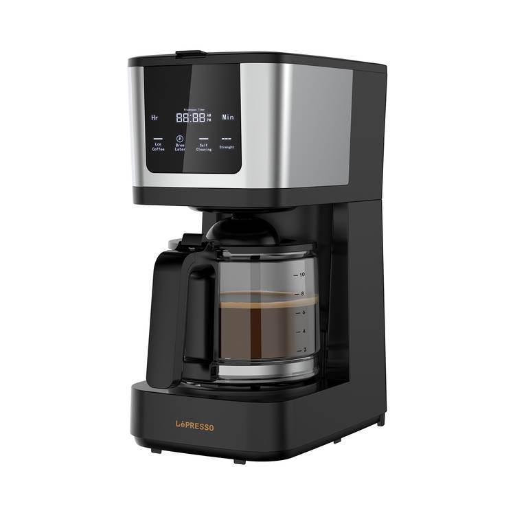 LePresso Drip Coffee Machine with Interactive Touch Display, 400mL Travel Mug Capacity, 10 Cups Coffee Carafe, Washable Nylon Filter, Keep Warm Function, Quick Drew, 1.38L Water Tank Capacity - Black