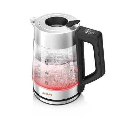 LePresso Illuminated Glass Kettle, 1.7L Capacity, 2200W Rated Power, Ergonomic Handle, Quick Heating, Keep Warm Option, Boil Dry Protection - Black