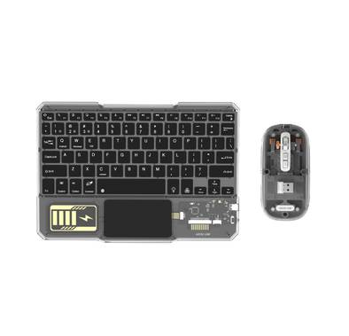 Green Lion Transparent Duo Wireless Keyboard & Mouse, 500mAh Keyboard Battery & 400mAh Mouse Battery, 5 Mouse Keys, Built-in Touchpad, 5 Million Times Lifespan, Compatible with Windows, iOS & Android - Black