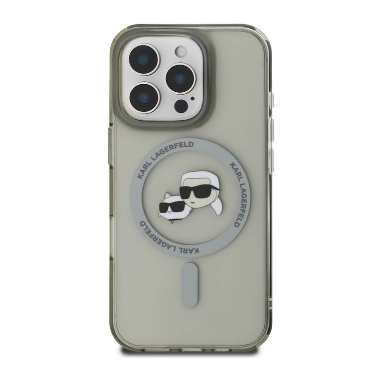 Karl Lagerfeld Magsafe IML Hard Case For iPhone 16 Pro with Karl & Choupette Head, Magsafe Compatible, Slim Profile, Lightweight, Easy Snap-on, Drop Protection, Sustainable Packing - Black
