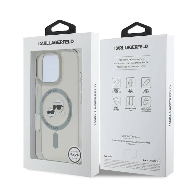 Karl Lagerfeld Magsafe IML Hard Case For iPhone 16 Pro with Karl & Choupette Head, Magsafe Compatible, Slim Profile, Lightweight, Easy Snap-on, Drop Protection, Sustainable Packing - Black