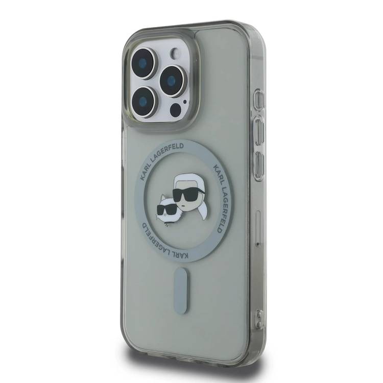 Karl Lagerfeld Magsafe IML Hard Case For iPhone 16 Pro with Karl & Choupette Head, Magsafe Compatible, Slim Profile, Lightweight, Easy Snap-on, Drop Protection, Sustainable Packing - Black