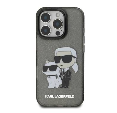 Karl Lagerfeld IML Glitter Hard Case with NFT Karl & Choupette Logo for iPhone 16 Pro Max, Drop & Shock Absorption, Accurate Cutouts, Comfortable Grip, Easy Snap-on - Black