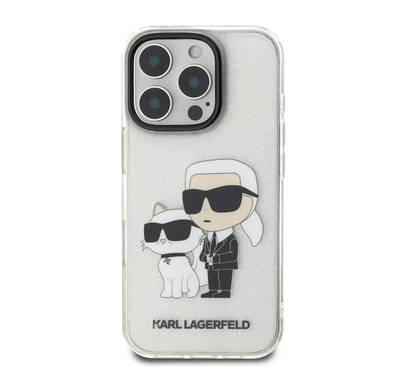 Karl Lagerfeld IML Glitter Hard Case with NFT Karl & Choupette Logo for iPhone 16 Pro Max, Drop & Shock Absorption, Accurate Cutouts, Comfortable Grip, Easy Snap-on - Transparent