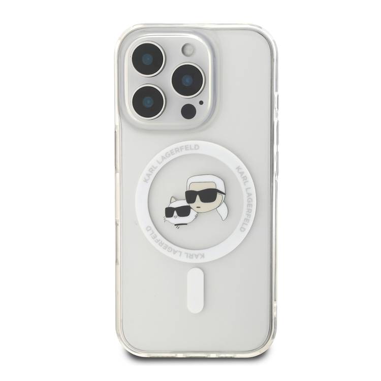 Karl Lagerfeld Magsafe IML Hard Case For iPhone 16 Pro Max with Karl & Choupette Head, Magsafe Compatible, Slim Profile, Lightweight, Easy Snap-on, Drop Protection, Sustainable Packing - White