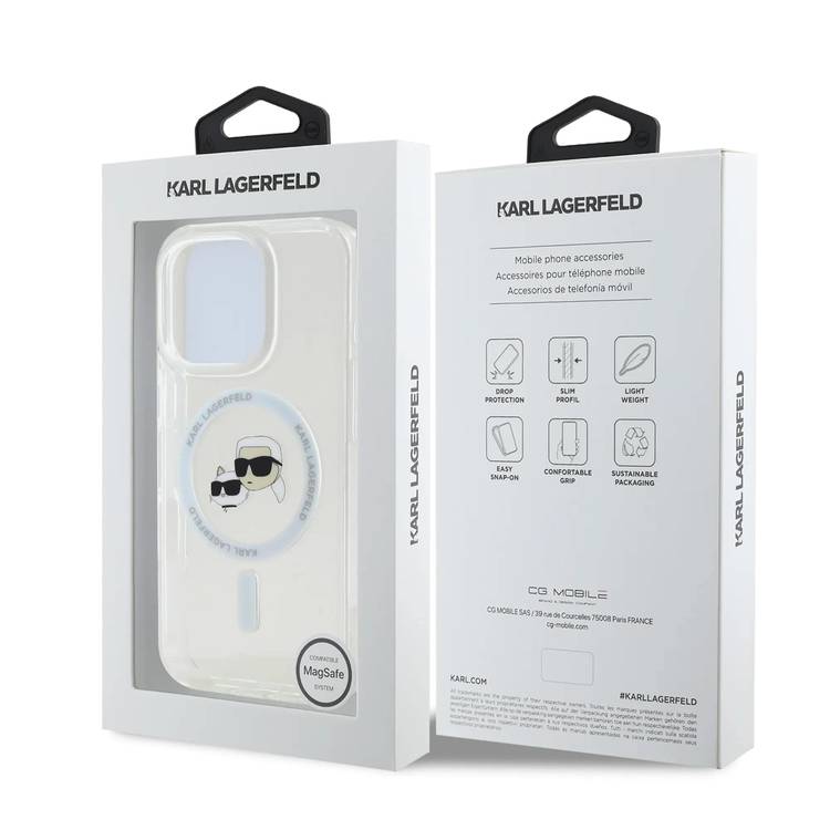 Karl Lagerfeld Magsafe IML Hard Case For iPhone 16 Pro Max with Karl & Choupette Head, Magsafe Compatible, Slim Profile, Lightweight, Easy Snap-on, Drop Protection, Sustainable Packing - White