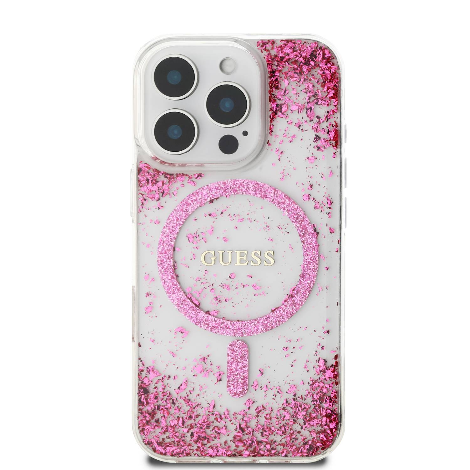 Buy Guess MagSafe Glitter Hard Case with Resin Glitter for iPhone 16 Pro Max in UAE Fuchsia GUHMP16XRGRGEF