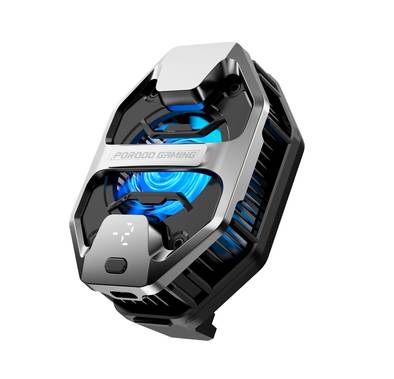 Porodo Gaming LED Display Phone Cooler with High Speed Fan, Spring Clip Mount Method & 18W Cooling Power, Clip-On Design - Gray 