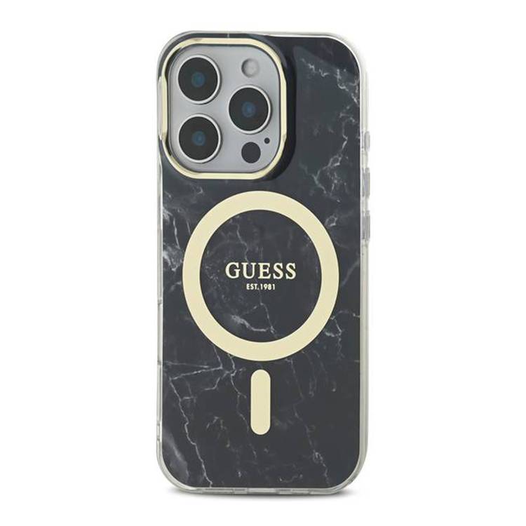 Guess Magsafe IML Hard Case with Marble Design for iPhone 16 Pro Max, Comfortable Grip, Easy Snap-On, Precise Port Cutouts - Black