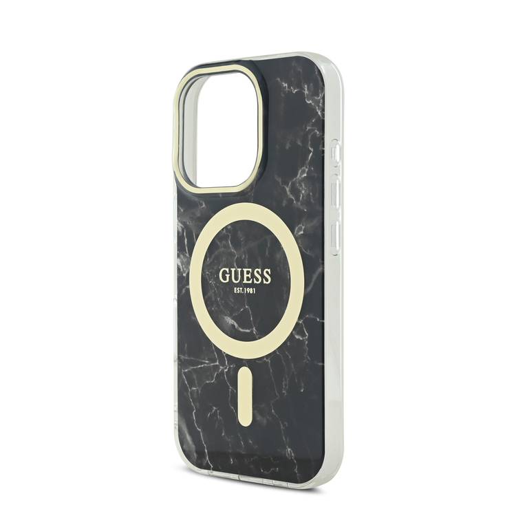 Guess Magsafe IML Hard Case with Marble Design for iPhone 16 Pro Max, Comfortable Grip, Easy Snap-On, Precise Port Cutouts - Black