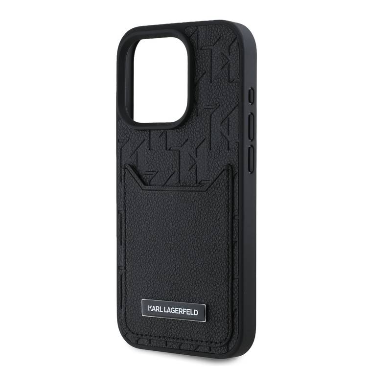 Karl Lagerfeld PU Hard Case for iPhone 16 Pro with Card Slot & Monogram Design Logo, Drop Protection, Easy Snap-on, Slim Profile, Lightweight, Sustainable Packaging - Black