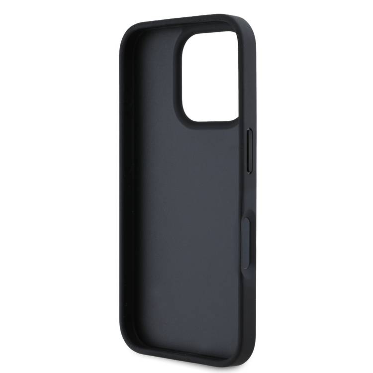 Karl Lagerfeld PU Hard Case for iPhone 16 Pro with Card Slot & Monogram Design Logo, Drop Protection, Easy Snap-on, Slim Profile, Lightweight, Sustainable Packaging - Black