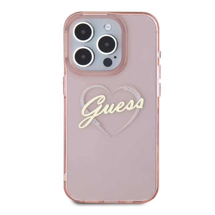 GUESS IML Hard Case with Heart Logo for iPhone 16 Pro Max, Slim Profile, Easy Snap-On, Comfortable Grip, Accurate Cutouts, Shock-Absorption, Drop & Bumper Protection - Pink