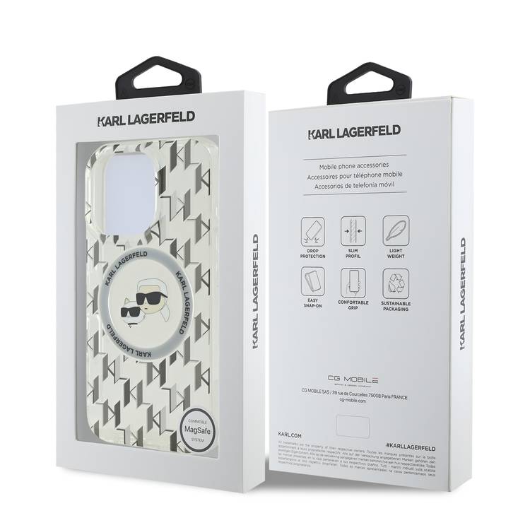 Karl Lagerfeld Magsafe IML Hard Case for iPhone 16 Pro Max with Karl & Choupette Heads, Slim Profile, Easy Snap-on, Drop Protection, Magsafe Compatible, Sustainable Packaging - Transparent