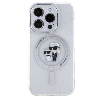 Karl Lagerfeld Magsafe IML Glitter Hard Case for iPhone 16 Pro Max with Karl & Choupette Logo, Slim Profile, Easy Snap-on, Drop Protection, Lightweight, Sustainable Packaging- Clear