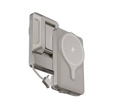 Powerology Car Mount 5000mAh Power Bank with Magnetic Wireless Charger, MagSafe Charging, PD 20W Fast Charge, Folding Air-Vent Clip, LED Indicator, Built-In Type-C Cable, Lightweight & Portable - Titanium