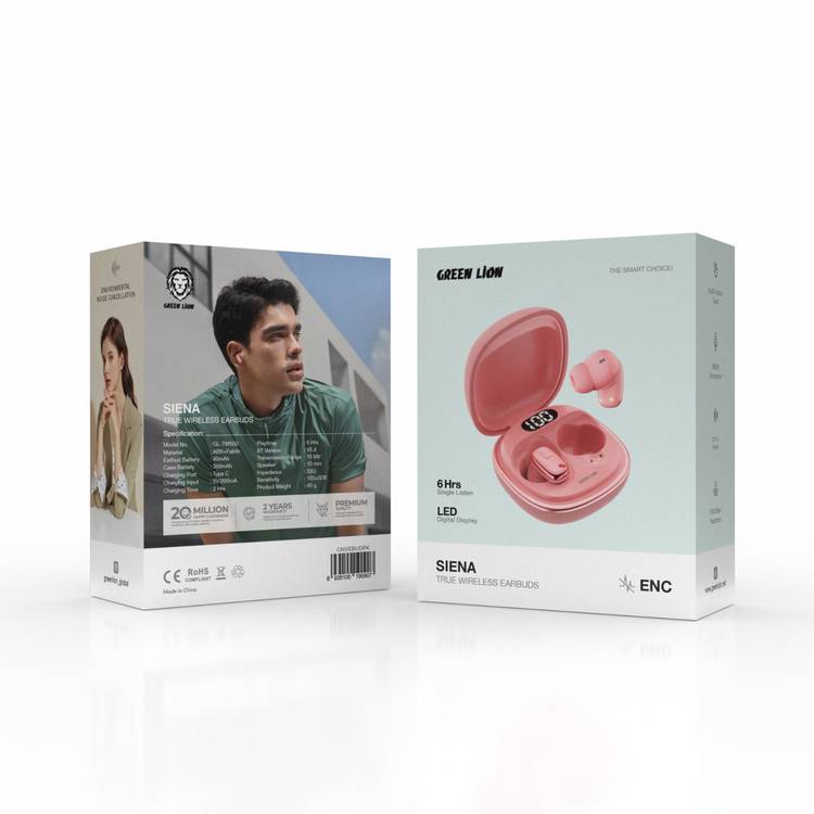 Green Lion SIENA True Wireless Earbuds, IPX5 Water Resistance, LED Digital Display, Bluetooth Version 5.4 - Pink
