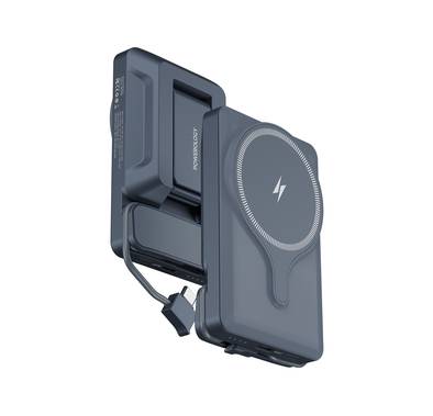 Powerology Car Mount 5000mAh Power Bank with Magnetic Wireless Charger, MagSafe Charging, PD 20W Fast Charge, Folding Air-Vent Clip, LED Indicator, Built-In Type-C Cable, Lightweight & Portable - Gray 