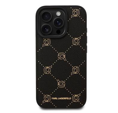Karl Lagerfeld PU Hard Case for iPhone 16 Pro Max with Karl Heads, Drop Protection, Slim Profile, Lightweight, Comfortable Grip, Easy Snap-on, Sustainable Packaging - Black